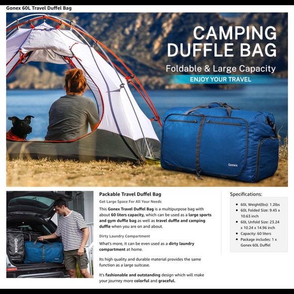 🆕 Gonex 60L Duffle Bag - Blue - Picture 5 of 8